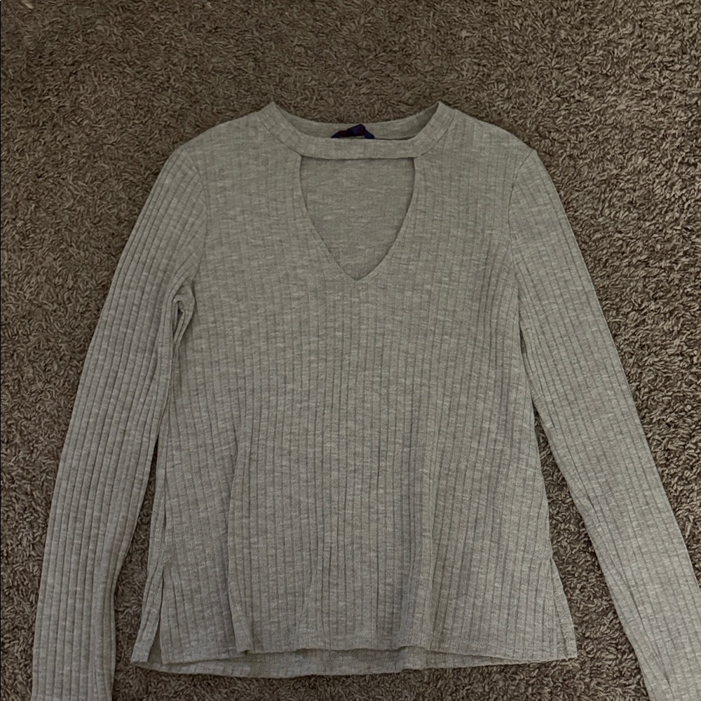 Aeropostale Light Gray Ribbed Knit Top